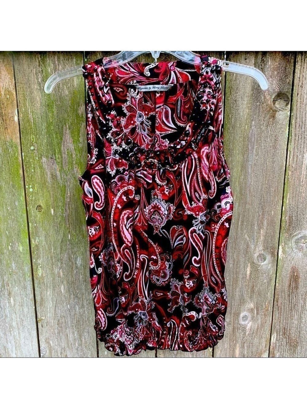 LARRY LEVINE SIGNATURE beaded scoop neck bold print tank sleeveless dressy date